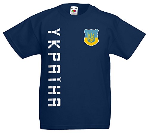 Ukraine EM 2016 Kinder T-Shirt Trikot Name Nummer (Navyblau, 128)