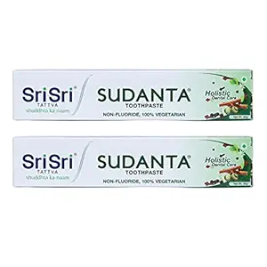 Sri Sri Tattva Sudanta Herbal Toothpaste - All Natural, Fluoride Free Tooth Paste with Cloves, Charcoal, Bakul & More - 50g (Pack of 2), for Kids and Adults