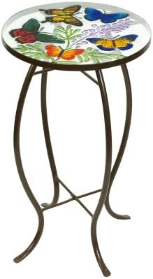 Butterflies Round Glass Top Side Table