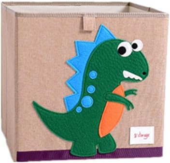 Kid's Collapsible Cotton Toy Storage Box and Flax Closet Organizer (Dinosaur)