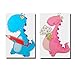 Pair of Kids Nursery Dinosaur Pictures, Bedroom Playroom Canvas Wall Art 40 x 30