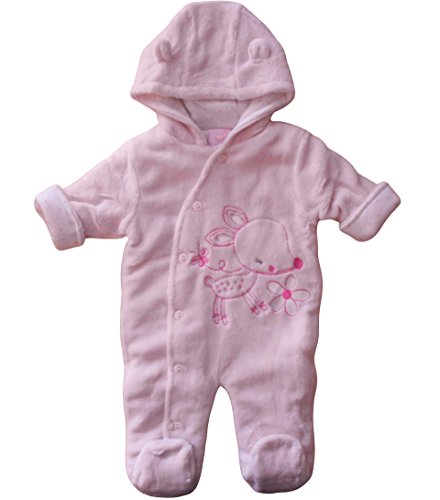 6-9 months - Baby Girls Cute Soft and Furry Pink Little Deer Hooded Winter Pramsuit