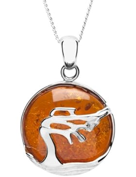 InCollections Damen-Anhänger 925/000 Sterlingsilber mit Bernstein inklusive Panzerkette  Windflüchter 50 cm