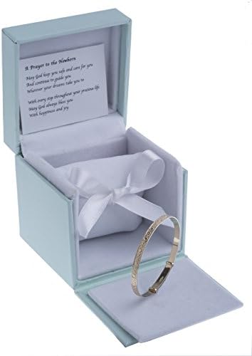9ct Real Gold Baby Expander Bangle Children Kids Bracelet Hearts &amp; Flowers Embossed (With Blue Box)
