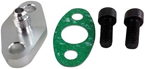 MotoMavens Turbo Oil Feed Inlet Flange Gasket Adapter Kit 4AN 4 AN Fitting T3 T3/T4 T04 T4