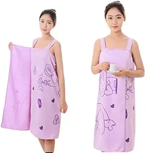 QBLYN Bath Robe Towel for Women Cotton Bathrobe for Girls & Women, Dress Towel for Ladies (Bathrobe Printed Purple)