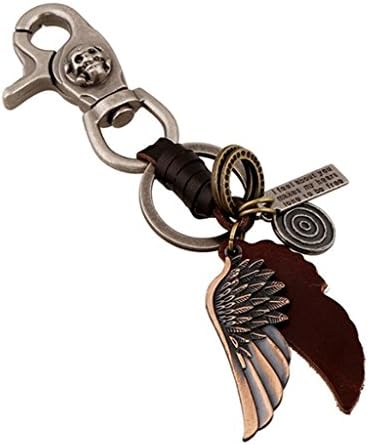 Wing Keyrings Metal Key Chain Leather Skull Key Holder for Men Vintage