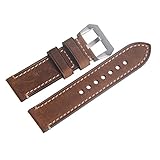 Echtes Leder braun 24mm Armbanduhr Armbanduhr Armband silbernen Gürtelschnalle