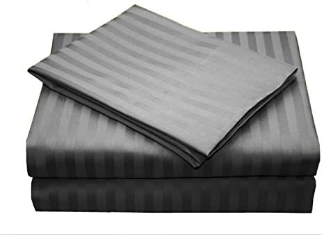 Hotel Collection 7 Piece Bedding Sets Sateen (4 PCs Bed Sheet Set with 3 PCs Duvet Cover Set) 100% Real Egyptian Cotton in 600 Thread Count Quality Bedding UK King, Elephant Grey Striped