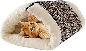 AMICA 2-in-1 Pet Bed Snooze Tunnel Mat Winter Warm Cats Dogs Blanket Kitten Kennel Crate Cage Colour Leopard Cat