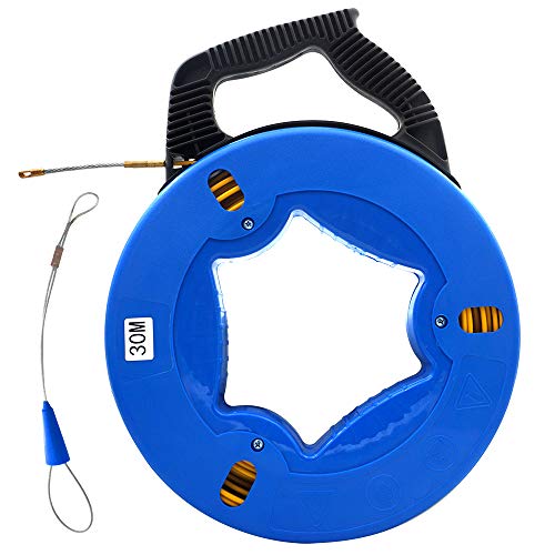 Preisvergleich Produktbild Akuoly Einziehband 30m Einziehdraht in Kunststoffgehäuse Einziehspirale mit Führungsfeder Polyester Einziehhilfen ideales Einzugsband zur Kabelverlegung