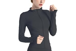 BSLVWG Womens Gym Tops Long Sleeve Sports T-Shirt Ladies Fitness Yoga Tops Running Tee Shirts Full Zip Running Jacket Breathable Activewear with Thumb Holes
