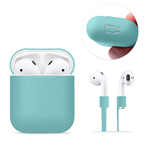 AirPods Case Protective  FRTMA Silicone Skin Case with Sport Strap for Apple AirPods  Ice Sea Blue