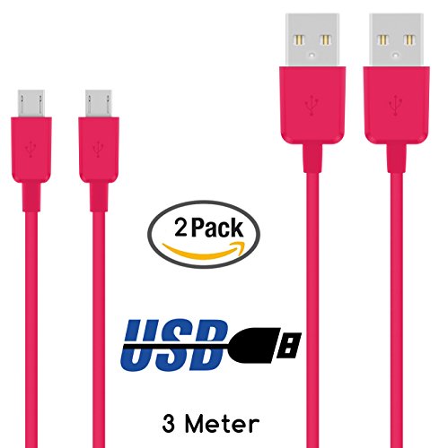 Original COVERLOUNGE - Micro USB Kabel [2-Pack] / Datenkabel / Ladekabel [2.1 A] für alle Samsung Smartphones mit Micro USB Anschluss | Farbe: pink | Länge: 3 Meter / 3m