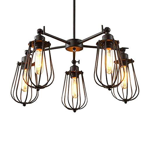 KAIRRY Retro Industrial Chandelier DIY LOFT Ceiling Light E27 Edison 5 Head Retro Adjustable Chandelier Living Room Kitchen Catering Table Bar Loft Lighting