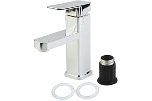 JINSBON Grifo monomando para lavabo, cuadrado, para baño, moderno, para agua fría y caliente