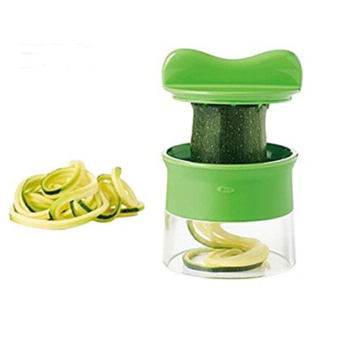 Mini Küchenmaschine Premium Klein Spiralschneider Hand für Gemüsespaghetti Kartoffel BÜNDEL Kochbuch mit die Bürste für die Reinigung-Zucchini,Gurkenschneider,Gurkenschäler,Möhrenreibe,Möhrenschäler,Gemüsehobel Grün