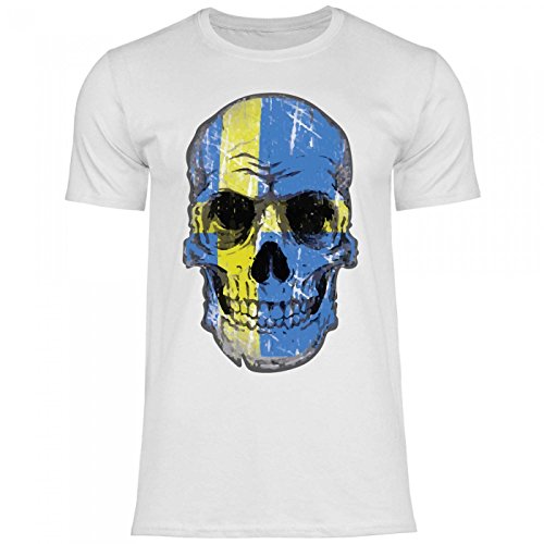 Royal Shirt df23 Herren T-Shirt Schweden Sweden Flagge | WM Em Fußball Totenkopf Trikot, Größe:M, Farbe:White