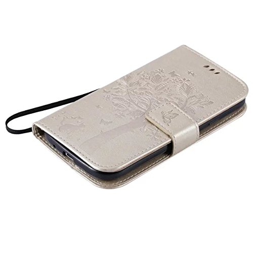 Samsung Galaxy Grand Neo Plus I9060 Hülle Golden im Retro Wallet Design,Cozy Hut Samsung Galaxy Grand Neo Plus I9060 Hülle Leadertasche Premium Lederhülle Flip Case im Bookstyle Folio Cover Kartenfächer Magnetverschluss und Standfunktion Leder Schale Etui für Samsung Galaxy Grand Neo Plus I9060 / I9082 5.0 Zoll Handytasche Schutzhülle Katzen und Bäume Muster – golden - 4