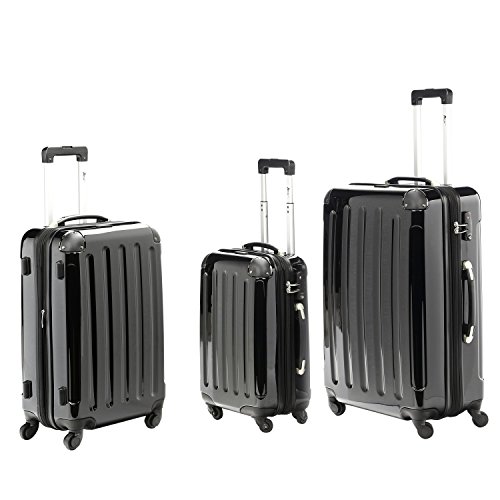 IMEX 4 Rollen Trolley Reisekoffer-Set 3tlg mit TSA-Schloss stapelbar (Schwarz)