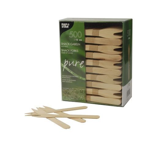 500 Snack-Gabeln, Holz 'pure' 12,1 cm