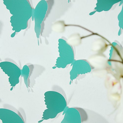 Wandkings Schmetterlinge im 3D-Style in TÜRKIS, 12 Stück, Wanddekoration mit Klebepunkten zur Fixierung - 2