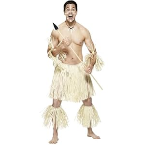 Smiffys Disfraz de guerrero zulú, con falda, brazaletes para tobillos y brazos, paja
