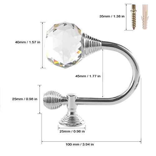 btsky 2 x Glas Kristall Vorhang halten Rücken Raffhalter Wand Haken Quaste Halterung silber - 2