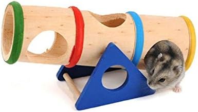 Hamster Wooden Toy,Cooliya Wooden Rainbow Seesaw Tunnel Chew Tube Toys for Hamster Climbing,Playing Chewing