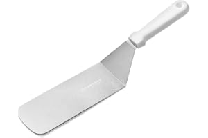 Forgast Spatule à gâteau coudée | Acier inoxydable | Longueur 36,5 cm | Spatule de service large | Spatule de cuisine pour étaler la pâtisserie | Poignée en plastique blanc | Facile à nettoyer
