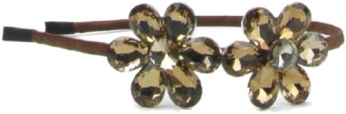 Stunning Unusual Golden Bronze Faceted Crystal 2 Flowers Hair Accessory on ultra slim headband