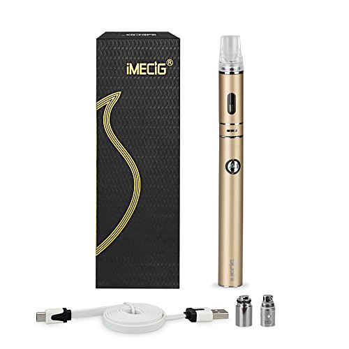 Preisvergleich Produktbild IMECIG A1 Elektrische Zigarette / E Zigaretten / E Shisha Set,Spezielles Mundenstück+2,5ML Verdampfer+Verdampfkopf / Clearamizer 0,50 Ohm +Einstellring für Luft Contral + 510er 1300mAh Akku, 0,0 mg Nikotin,ohne E Liquid, Gold,1 Stück