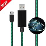 Micro USB Multi Function Data Line,MKDGO LED Visible Flowing Lead Light Up Charging Cable Lighting Cable Charging Cords USB 2.0 A Male t to Sync Data for Samsung and Other Android Devices(Black/Green)
