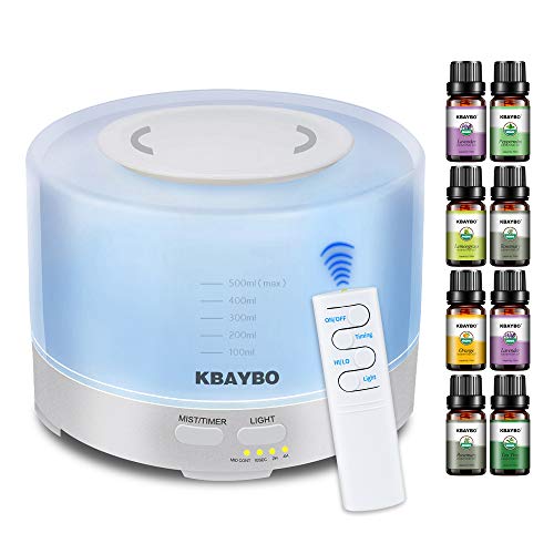 KBAYBO 500ml Telecomando Oli essenziali Diffusore e oli Confezione regalo, luce notturna, umidificatore, impostazione dell'ora