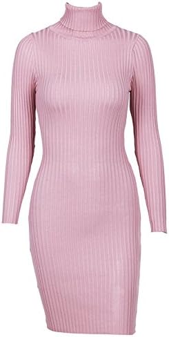 Sweet Pink Basic Stretchy Knitted Knitwear Wrap Wiggle Sweater Pulover Dress