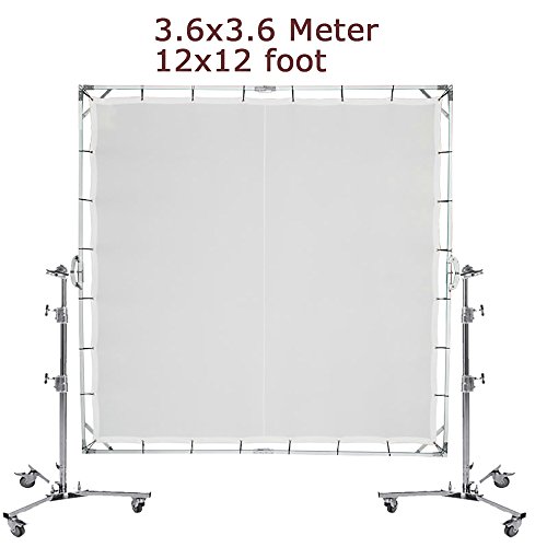 Diffusion White Silk Cloth 3.6x3.6m Sunbounce System with 2x 307cm Heavy Duty Wheeled C Stand, Butterfly Diffuser Kit with Translucent Screen Collapsible Screen Modifier for Large Size Photography