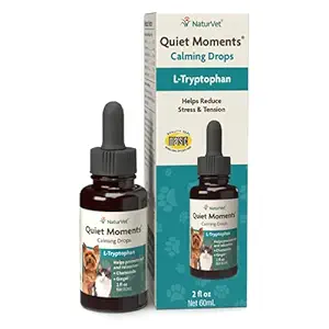 NaturVet ? Quiet Moments Calming Drops - 2 oz ? Enhanced with L-Tryptophan & Ginger ? Helps Reduce Stress & Promote Relaxation ? for Dogs & Cats