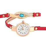 Armbanduhr, Mädchen Quarzwerk PU Armband Strass Uhren(Rot)