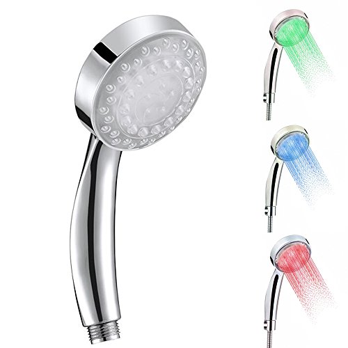 SunJas Handbrausen Einbauduschköpfe LED Duschkopf, Duschbrause Brausekopf mit 3 Farben grün, blan, rot Farbwechsel/7 Farbe automatic Farbwechsel Temperaturfühler Rund (3 Farben RGB) - 9