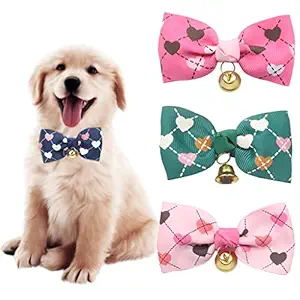 Qpets4pcs of Dog Collar Neck Bow Tie Cat Bow Tie with Bell Pet Collar for Small Dogs Cat Necktie for Dog/Puppy/Cat/Kitten Suitable for Pets of 19-34cm Neck Circumference Pet Supplies