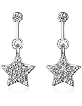 1 Paar Ohrstecker Damen Mädchen 925er Sterling Sliber mit Bling-Zirkonia Antiallergische Einfachheit Stern Ohrhänger