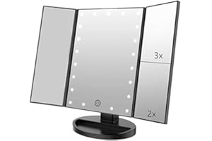 Infitrans Espejos con Luces, Espejos de Mesa con Tres Pantallas Táctiles Plegables, 1X/2X/3X la Ampliación y Cargadores USB o Inalámbricos, Luces LED Ajustables de 180 ° de Espejo Maquillaje