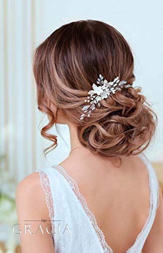 Simsly Broches à cheveux pour mariée Fleur Argenté Accessoires cheveux Feuille pour femme et fille