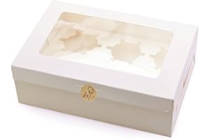 LEEGOHI 12 Packs White Cupcake Boxes 6 Holes with Window (6.3x9.45x3 Inches), Rectangle Cup Cake Boxes for Cupcakes Muffins Desserts, Suitable for Home Baking, Party, Wedding, Christmas, halloween, Cake Shop