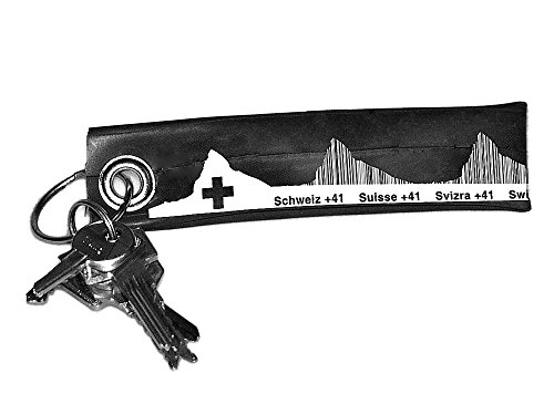 44spaces Unique key chain SWISS skyline made of upcycled recycled inner bike tube - CITY TUBE