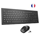 TOPELEK Clavier et Souris sans Fil Combinés, Transmission 2,4 Ghz, Clavier Azerty Chiclet et Sourdine Souris avec Récepteur USB et Longue Durée pour Windows XP / 7/8/10, Vista et Mac