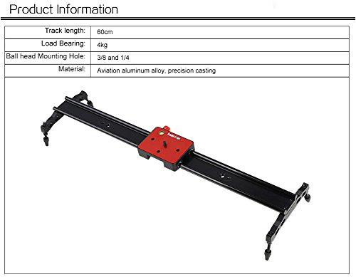 Koolertron Rail Slider Chariot Curseur Rail Coulissant Support en Alliage d aluminium Syst  me de Stabilisation Vid  o Tournage avec la Vis 1 4  et 3 8  pour Appareil Photo DSLR Cam  scope Canon Nikon Sony  60cm   24   Rouge 