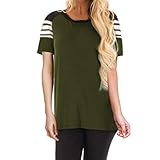 iHENGH Damen Top Bluse Lässig Mode T-Shirt Frühling Sommer Bequem Blusen Frauen Streifen Hülsen Patchwork beiläufiges Spitzen T-Shirt lose Kurzarm Spitzenbluse