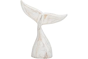 Posiwio Holzflosse Wally beige weiß gewischt Walflosse aus Holz H30cm Deko Strandhaus