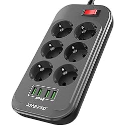 Joyguard Multiprise USB, Multiprise Parasurtenseur Parafoudre 6 Prises avec 4 Ports USB Power Strip avec Interrupteur Surtension-Cordon de 2m-Noir